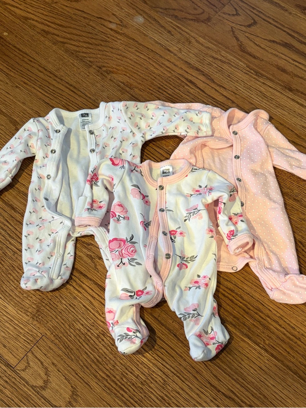 Set of 3 Baby girl Floral Footie pajamas | preemie